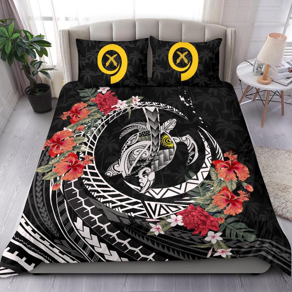 Vanuatu Bedding Set - Polynesia Map Turtle Hibiscus - Vibe Hoodie Shop