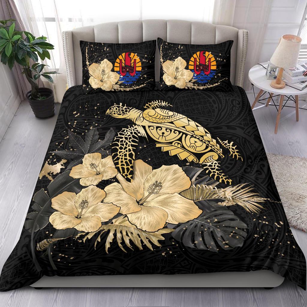 Tahiti Bedding Set - Turtle Hibiscus Gold Special - Vibe Hoodie Shop