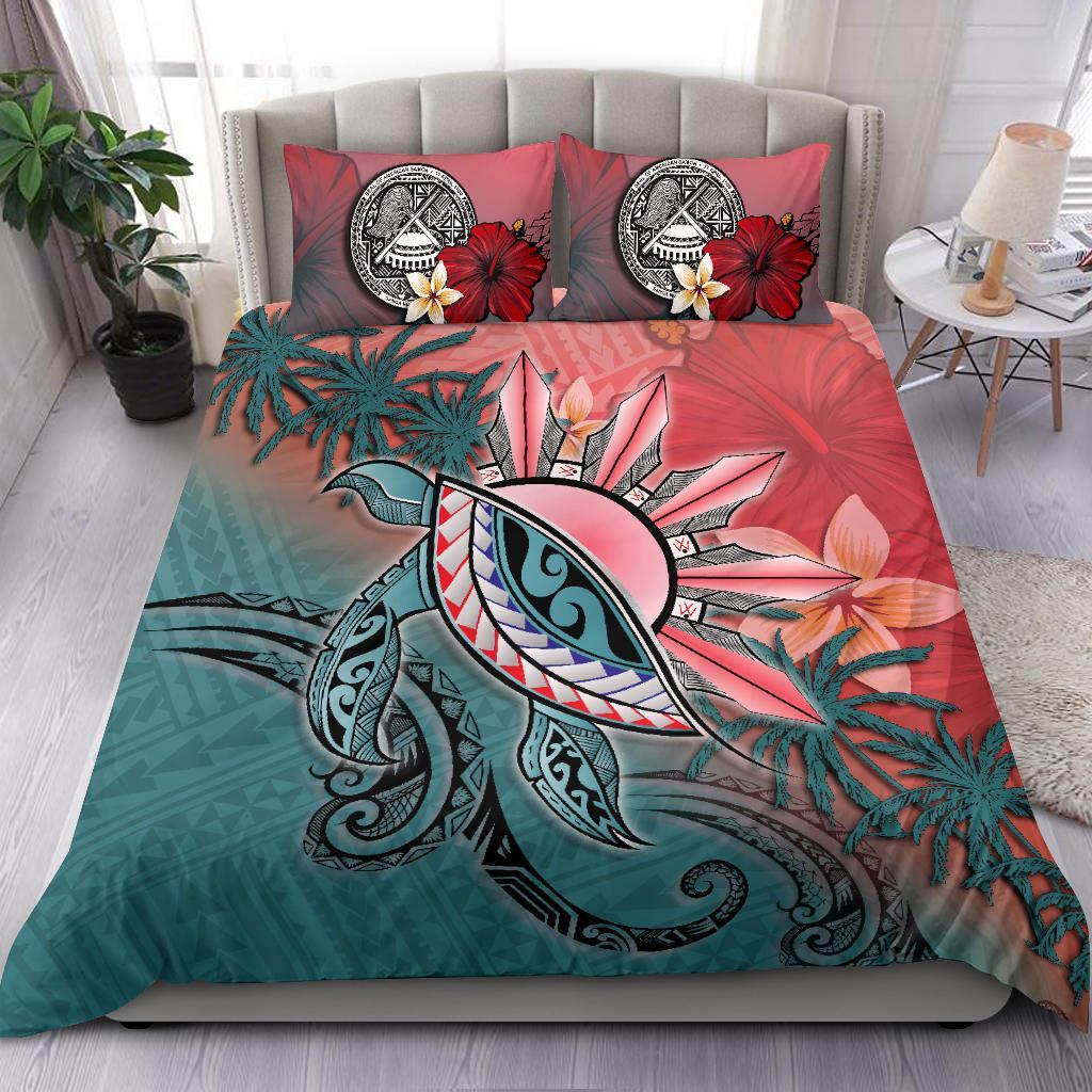 American Samoa Bedding Set - Polynesian Turtle and Sun - Vibe Hoodie Shop