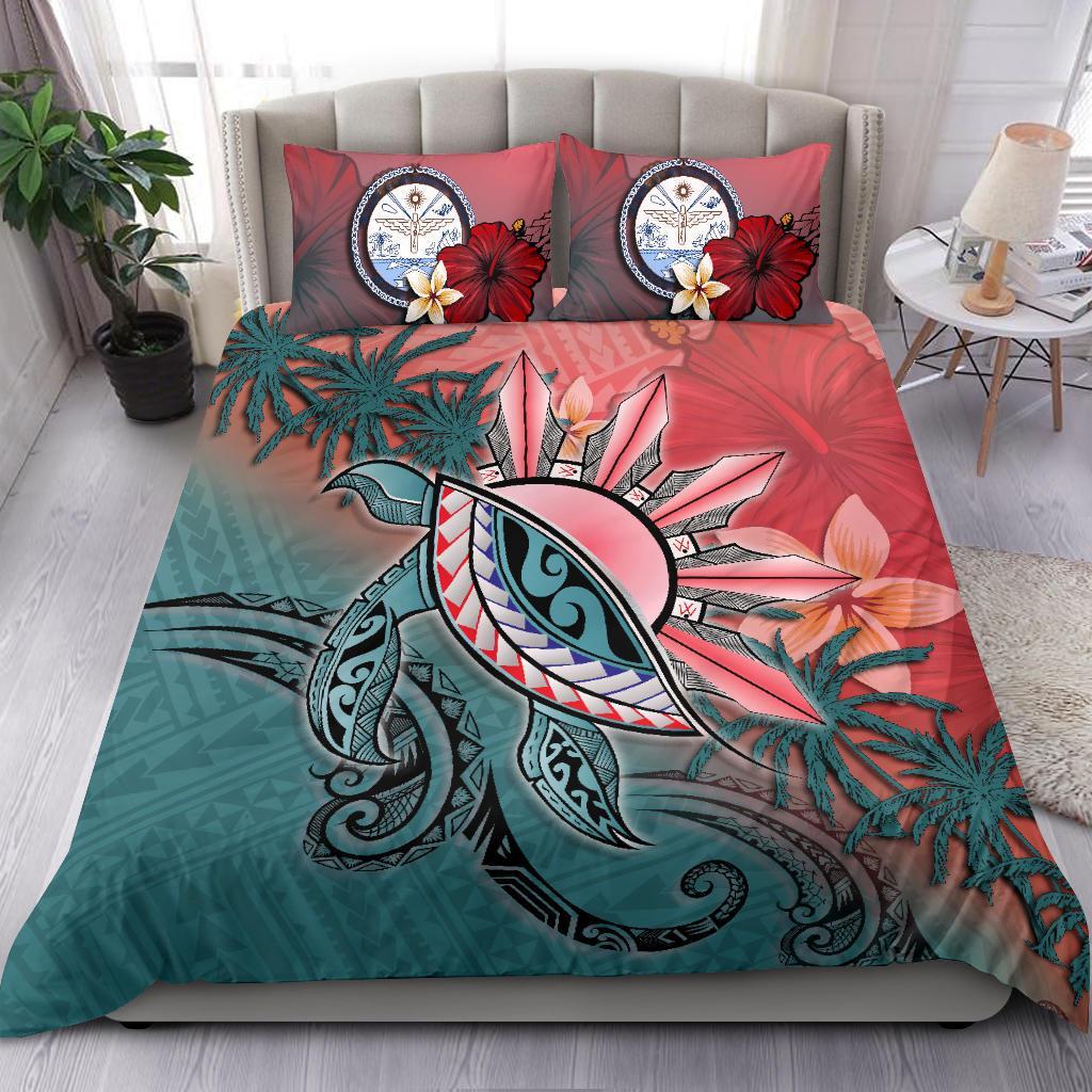 Marshall Islands Bedding Set - Polynesian Turtle and Sun - Vibe Hoodie Shop