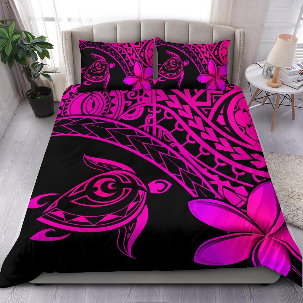 Tahiti Tribal Turtle Plumeria Bedding Set - Pink - Vibe Hoodie Shop