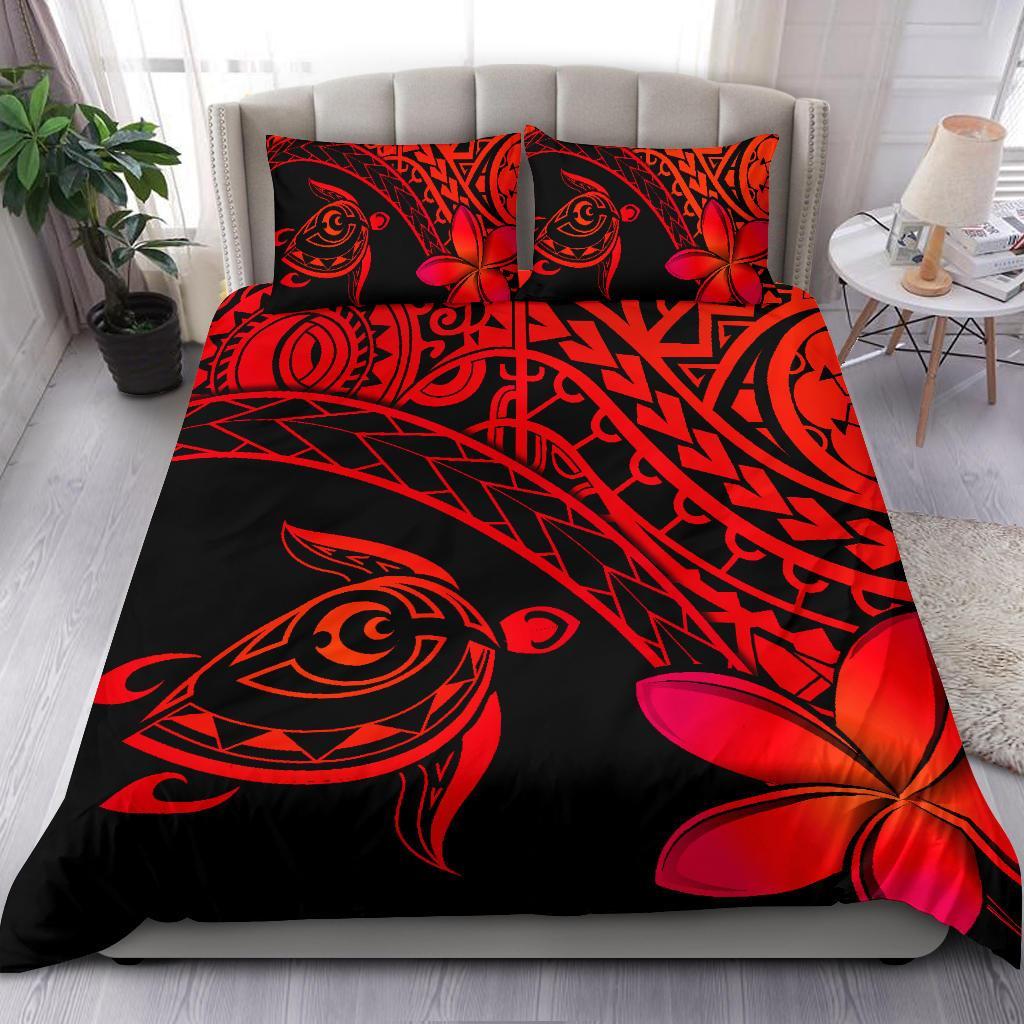 Tahiti Tribal Turtle Plumeria Bedding Set - Red - Vibe Hoodie Shop