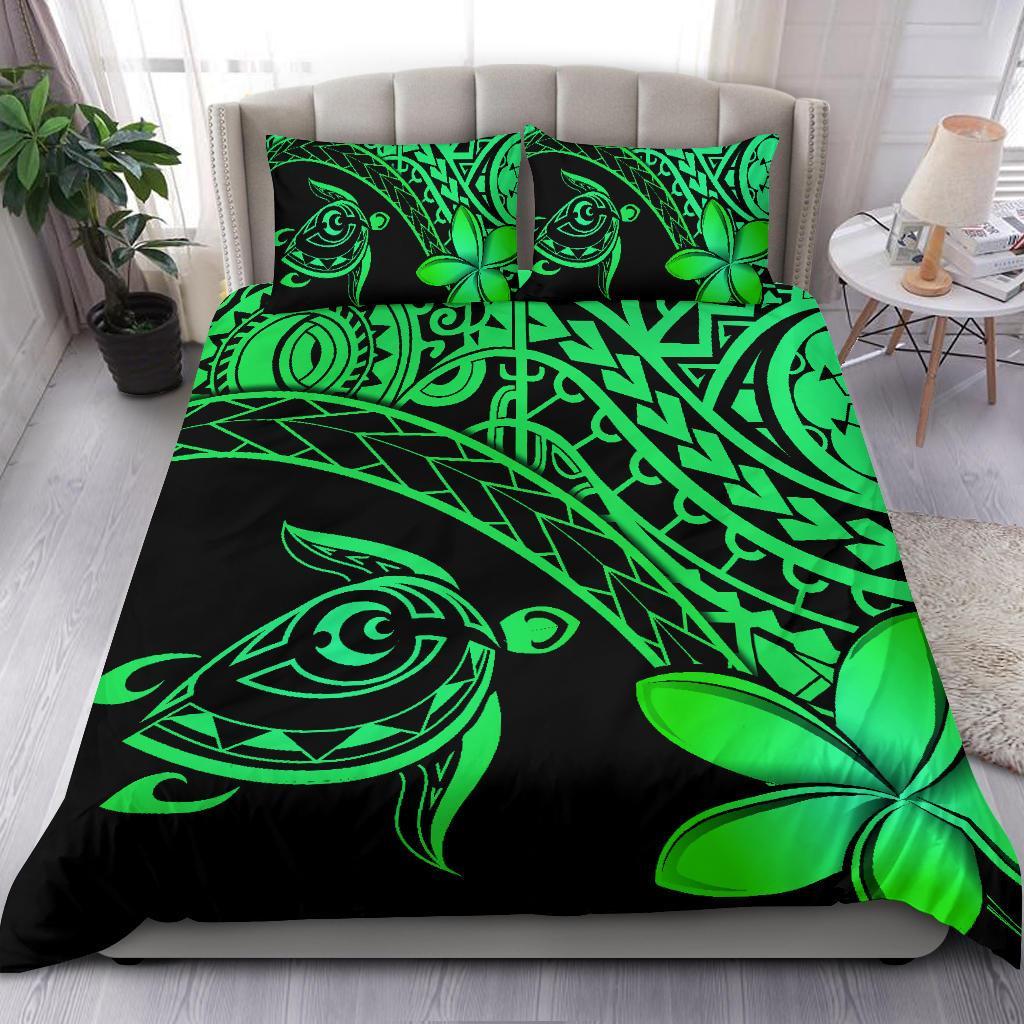 Tahiti Tribal Turtle Plumeria Bedding Set - Green - Vibe Hoodie Shop