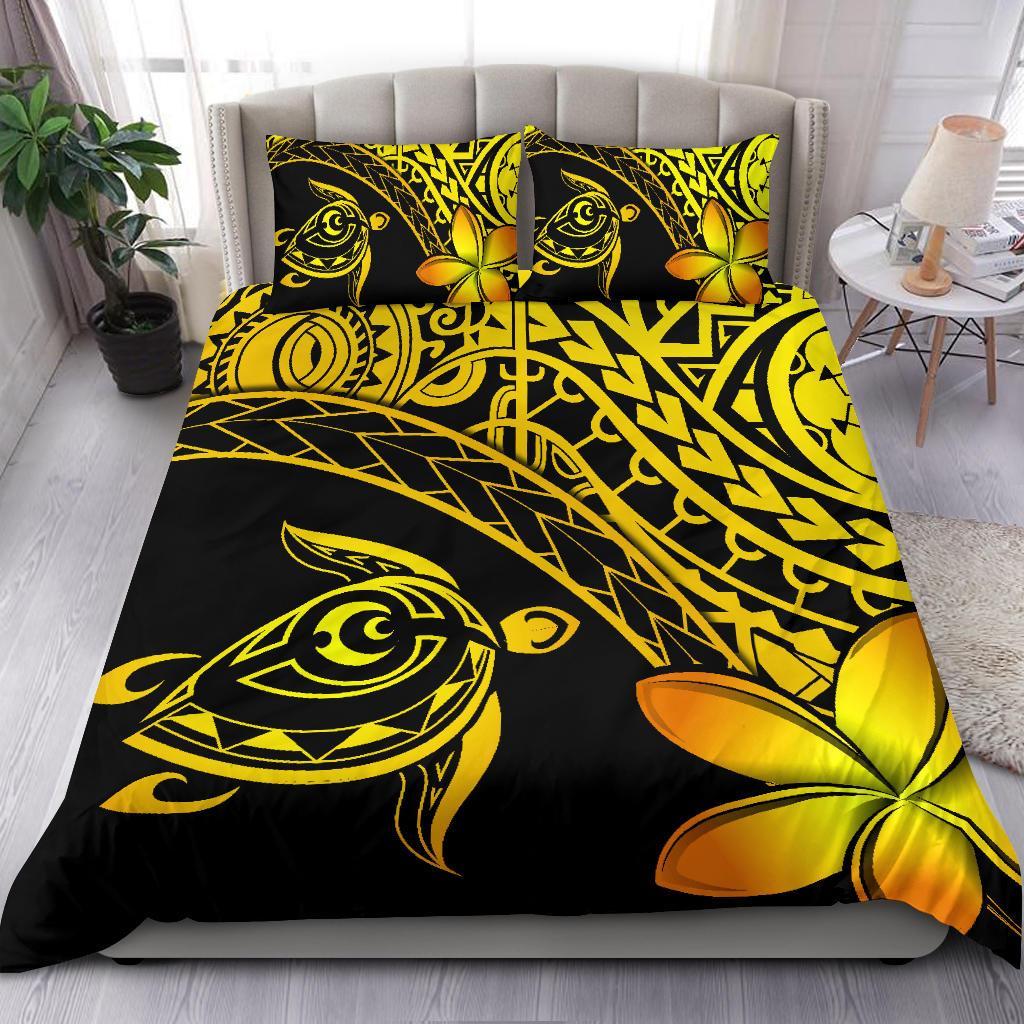 Tahiti Tribal Turtle Plumeria Bedding Set - Yellow - Vibe Hoodie Shop