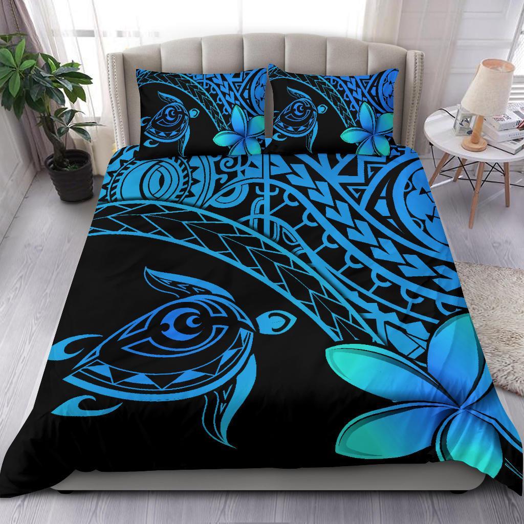 Tahiti Tribal Turtle Plumeria Bedding Set - Blue - Vibe Hoodie Shop