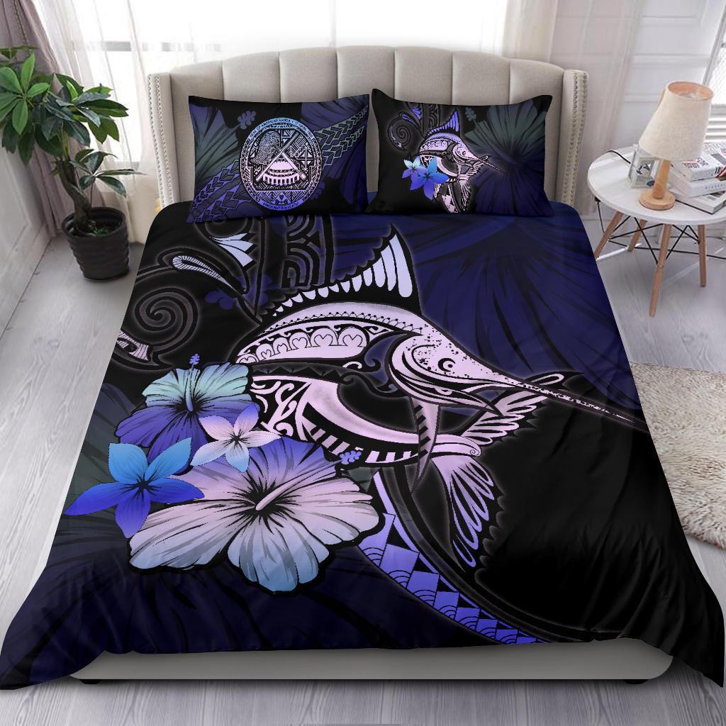 American Samoa Bedding Set - Purple Blue Marlin and Hibiscus - Vibe Hoodie Shop