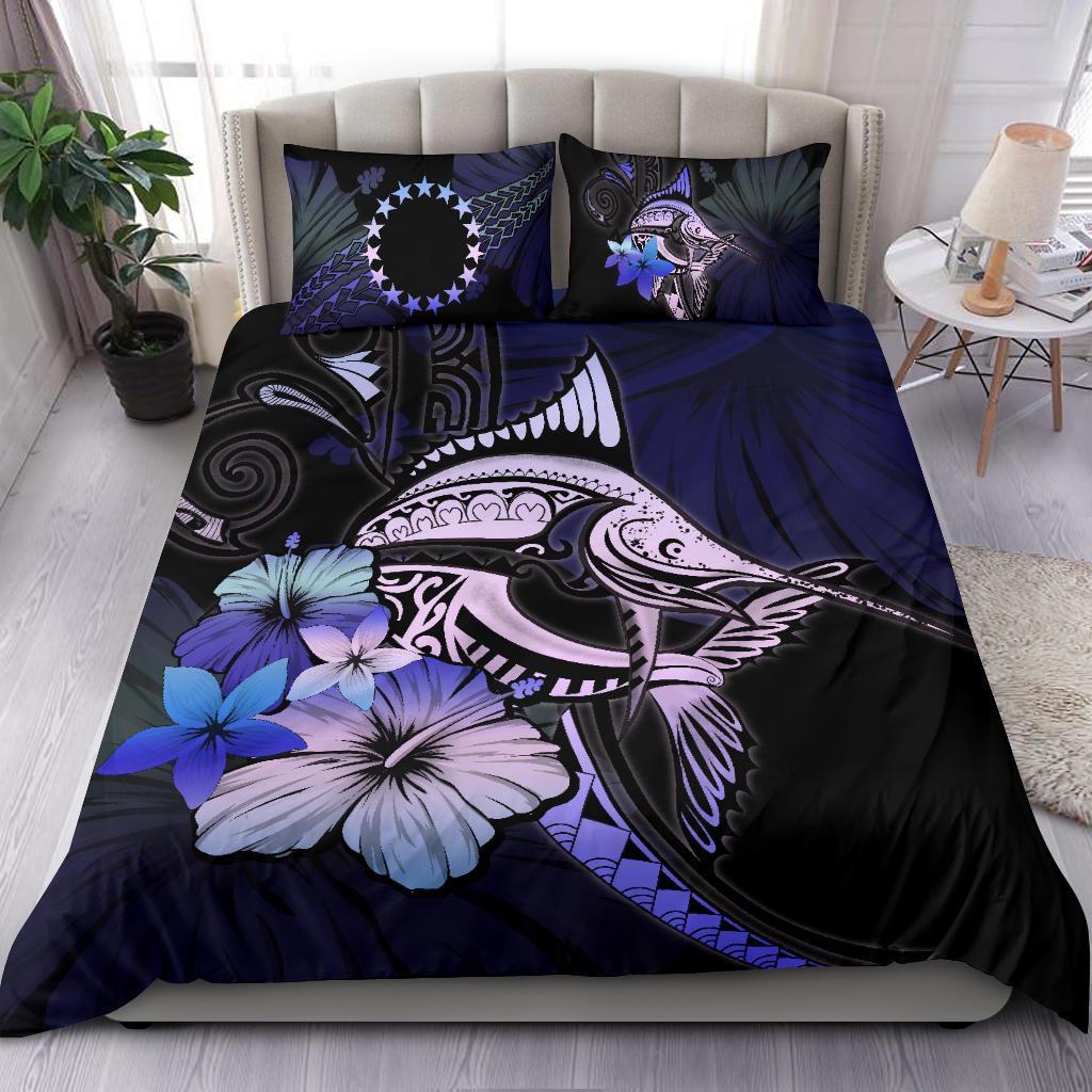 Cook Islands Bedding Set - Purple Blue Marlin and Hibiscus - Vibe Hoodie Shop