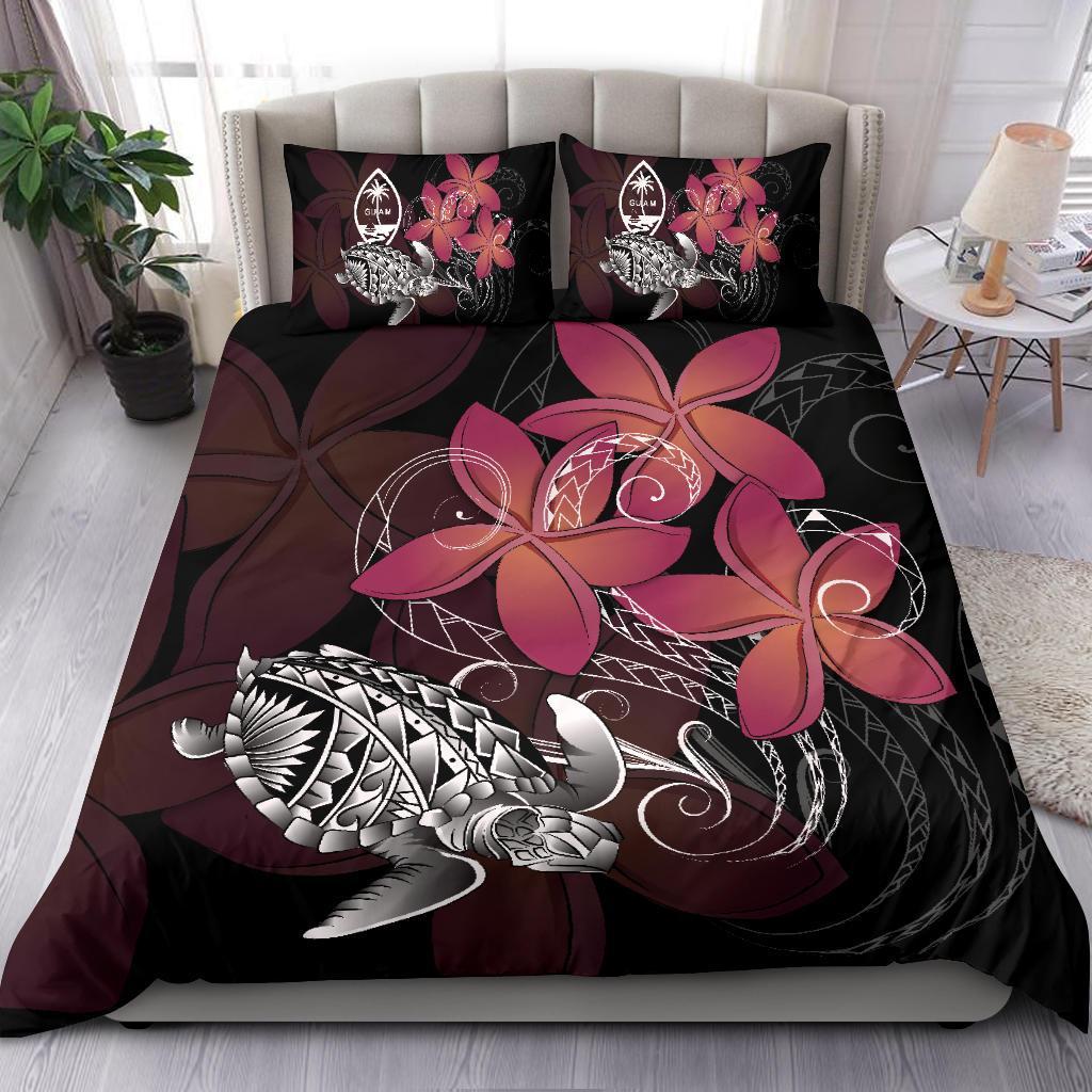 Guam Coat Of Arms Plumeria Coiling Waves Polynesian Bedding Set - Vibe Hoodie Shop