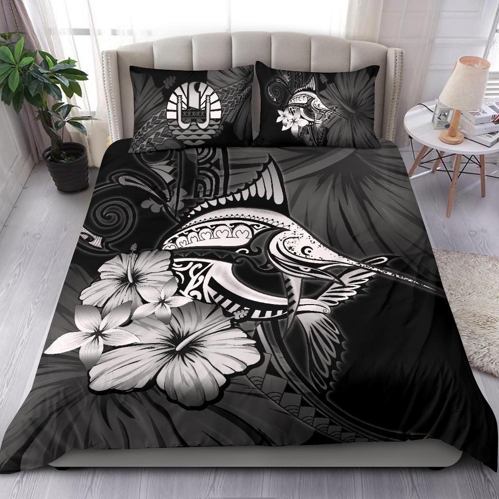 Tahiti Bedding Set - Gray Marlin and Hibiscus - Vibe Hoodie Shop