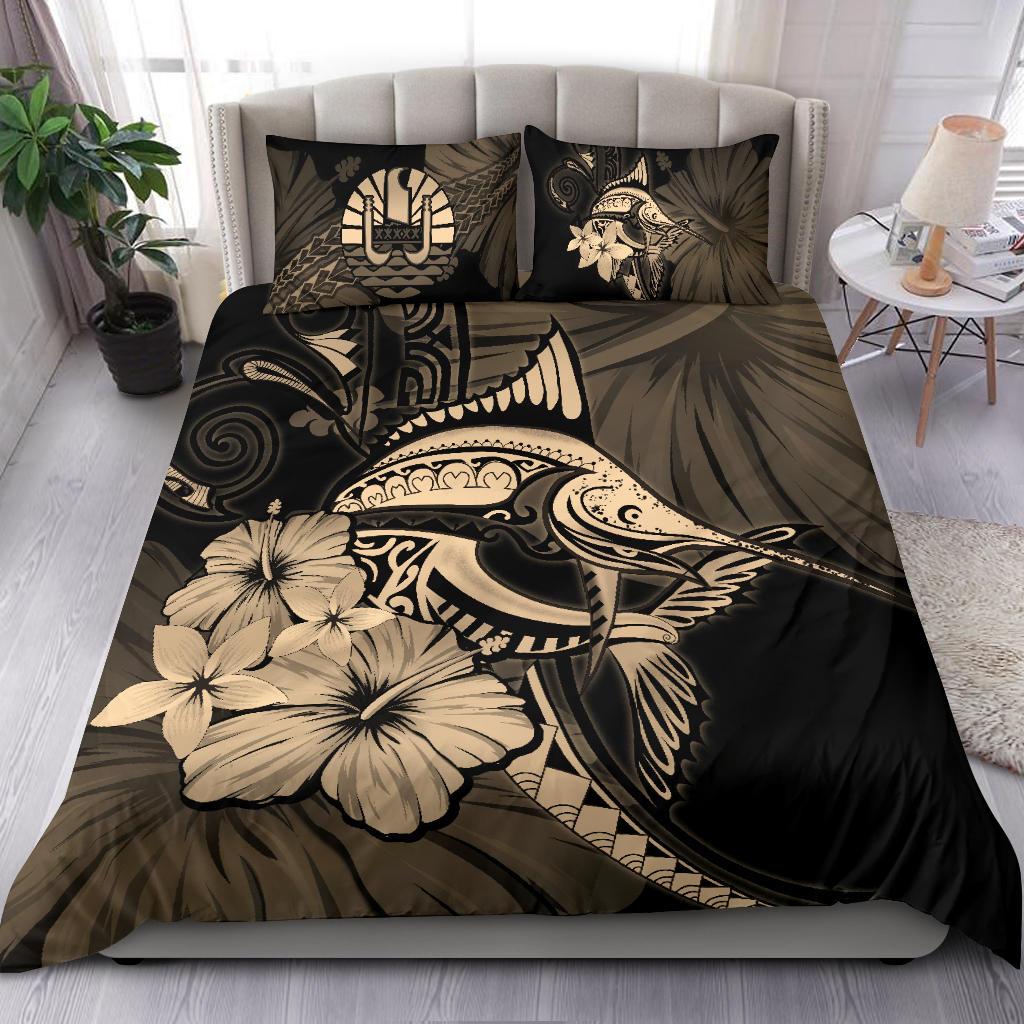 Tahiti Bedding Set - Gold Marlin and Hibiscus - Vibe Hoodie Shop