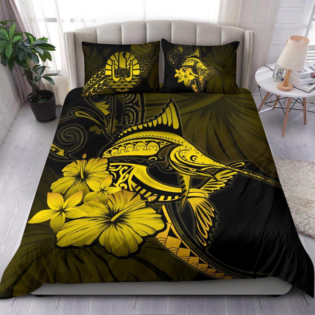 Tahiti Bedding Set - Yellow Marlin and Hibiscus - Vibe Hoodie Shop