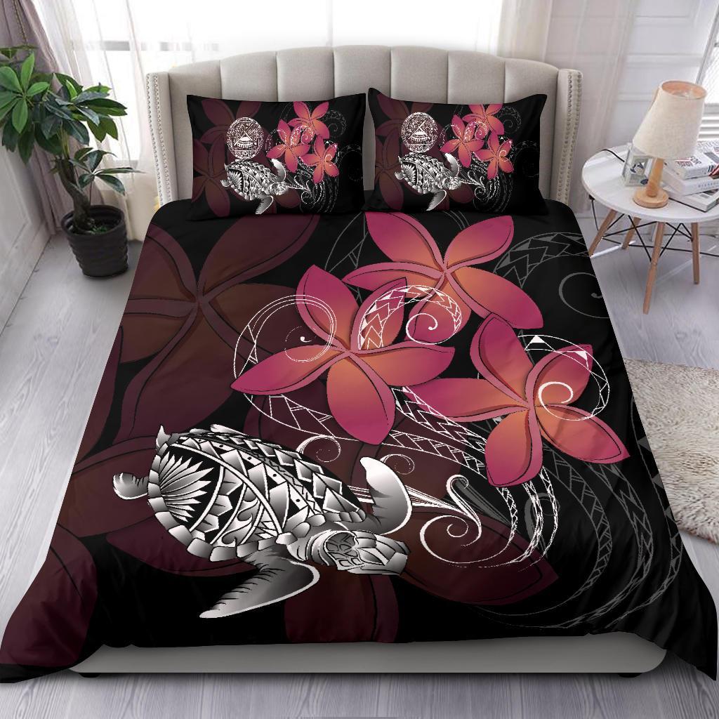 American Samoa Coat Of Arms Plumeria Coiling Waves Polynesian Bedding Set - Vibe Hoodie Shop