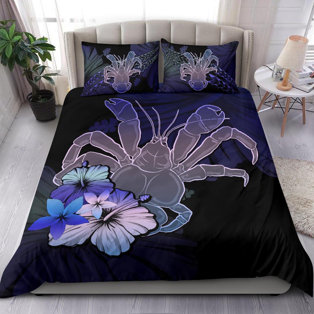 Niue Bedding Set - Purple Blue Coconut Crab And Hibiscus - Vibe Hoodie Shop