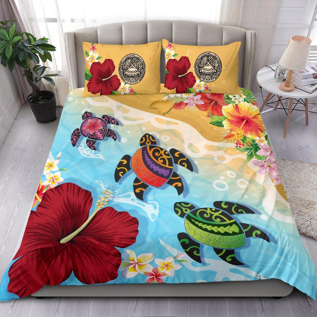 American Samoa Bedding Set - Turtle Polynesian Hibiscus - Vibe Hoodie Shop