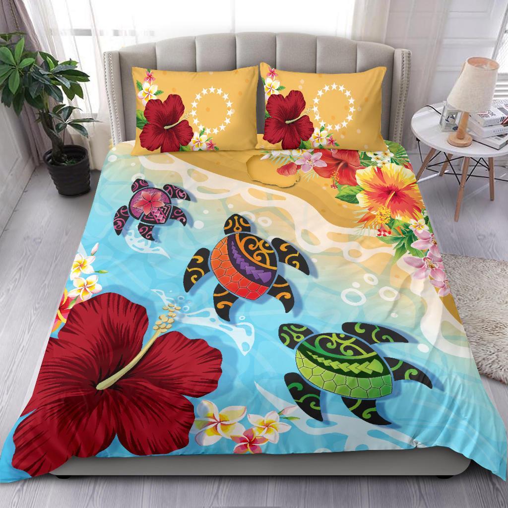 Cook Islands Bedding Set - Turtle Polynesian Hibiscus - Vibe Hoodie Shop