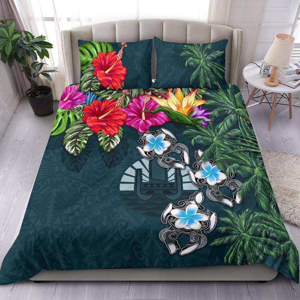 Tahiti Bedding Set - Hibiscus Turtle Tattoo Blue - Vibe Hoodie Shop