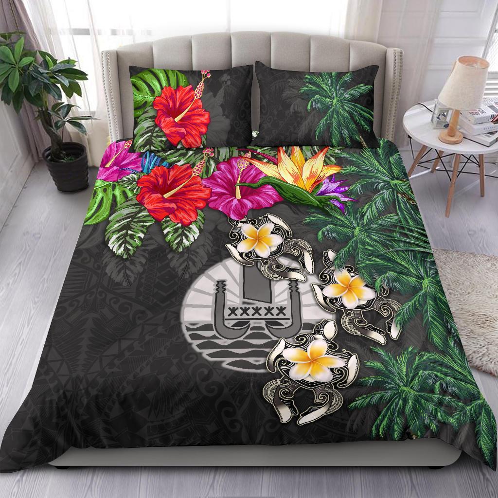 Tahiti Bedding Set - Hibiscus Turtle Tattoo Gray - Vibe Hoodie Shop