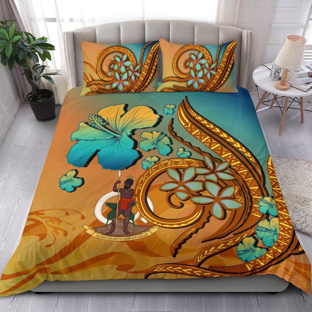 Vanuatu Coat Of Arms Polynesian Bedding Set Sunset Glow - Vibe Hoodie Shop