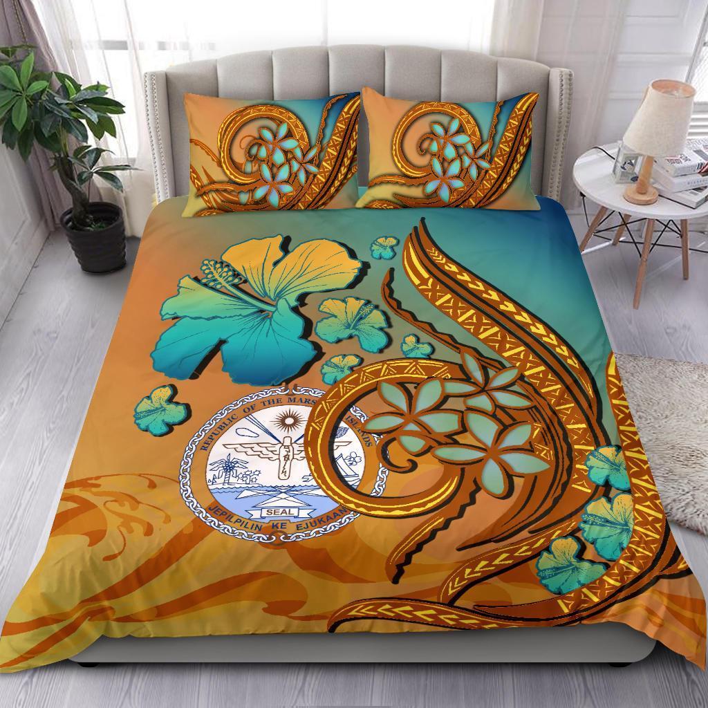 Marshall Islands Polynesian Bedding Set Sunset Glow - Vibe Hoodie Shop