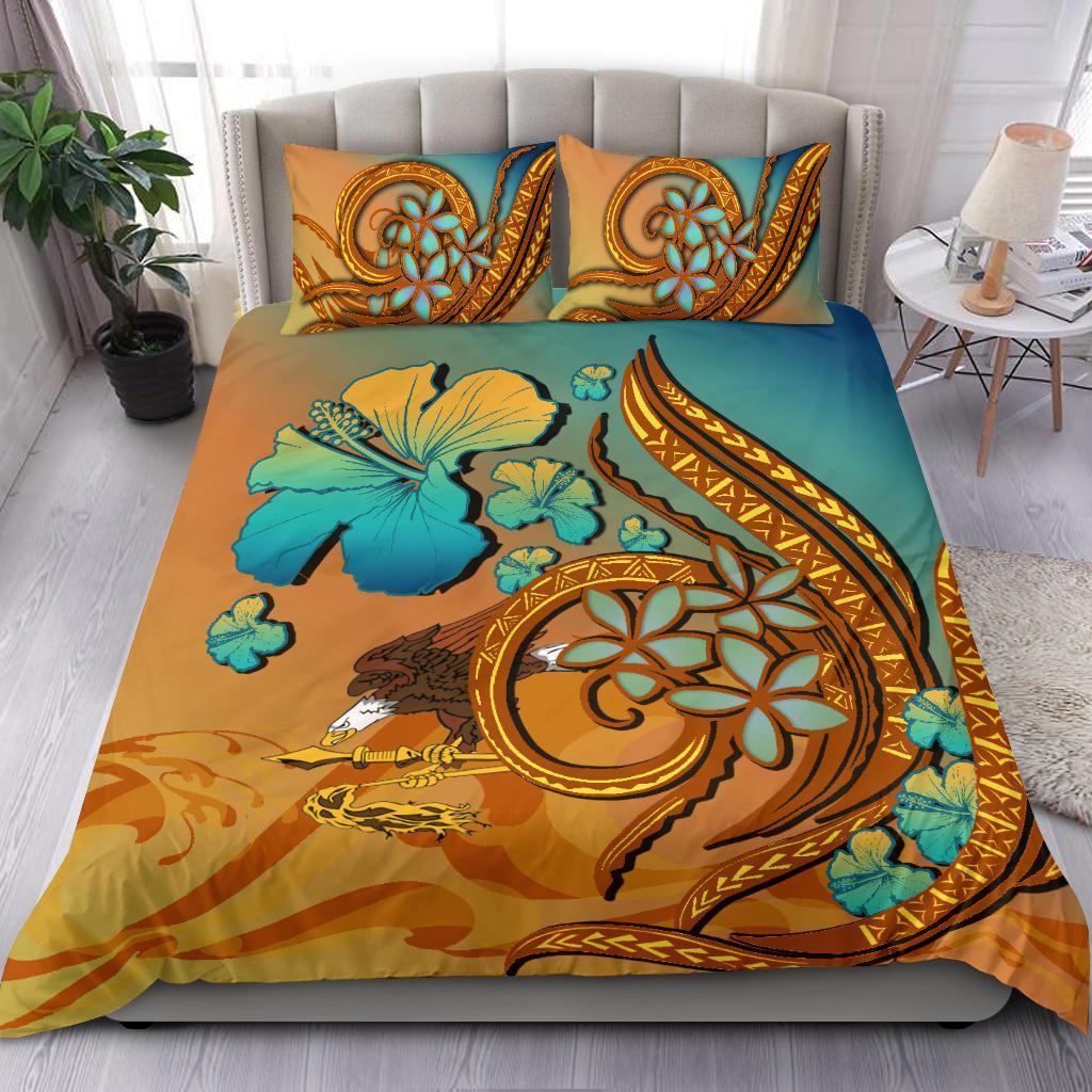 American Samoa Eagle Polynesian Bedding Set Sunset Glow - Vibe Hoodie Shop