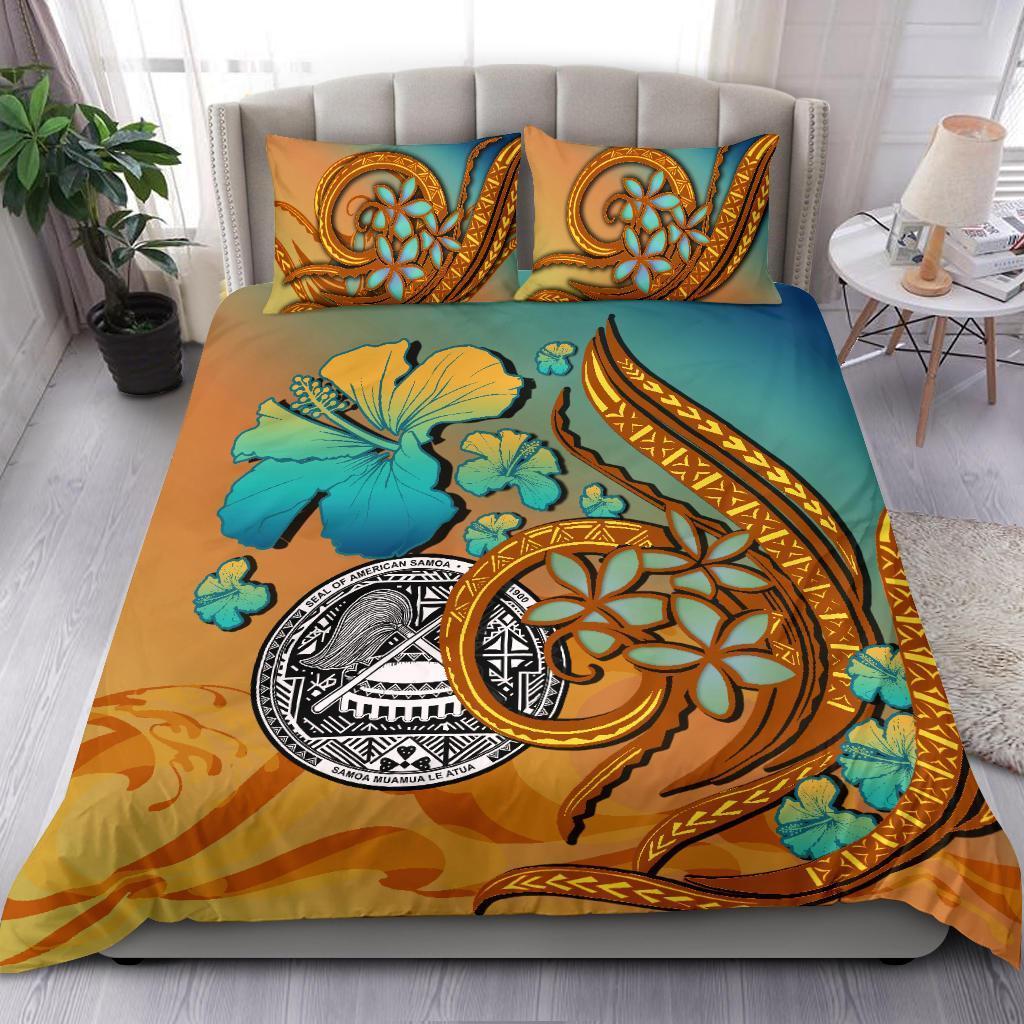 American Samoa Coat Of Arms Polynesian Bedding Set Sunset Glow - Vibe Hoodie Shop