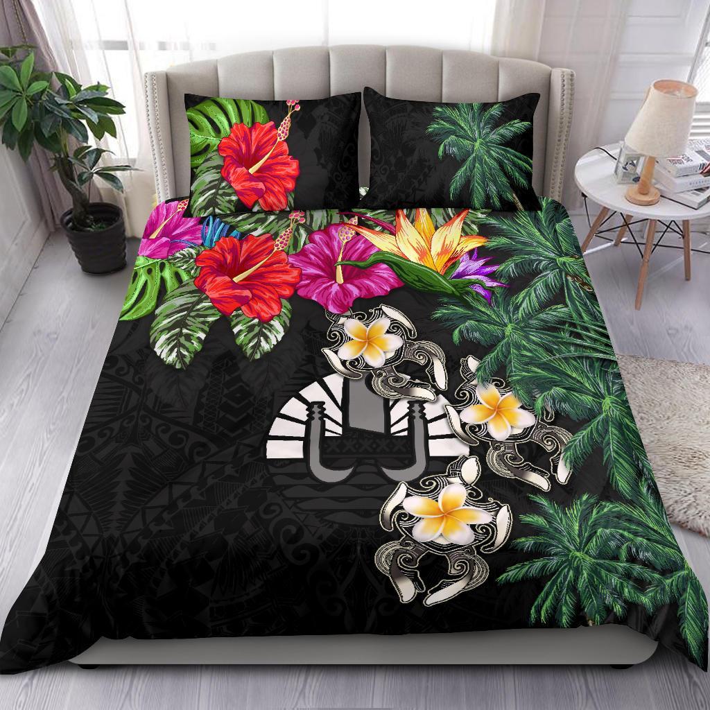 Tahiti Bedding Set - Hibiscus Turtle Tattoo Black - Vibe Hoodie Shop