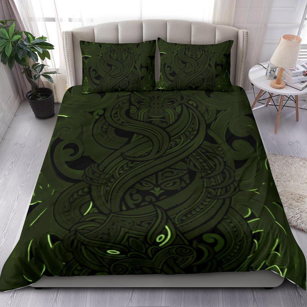 New Zealand Bedding Set, Maori Gods Tumatauenga (God Of War) - Green - Vibe Hoodie Shop