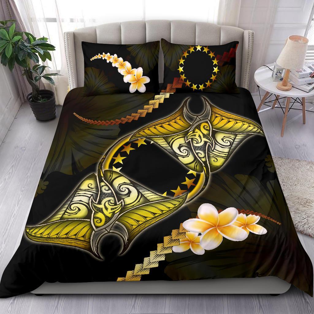 Cook Islands Bedding Set Plumeria - Polynesian Manta Ray Yellow - Vibe Hoodie Shop