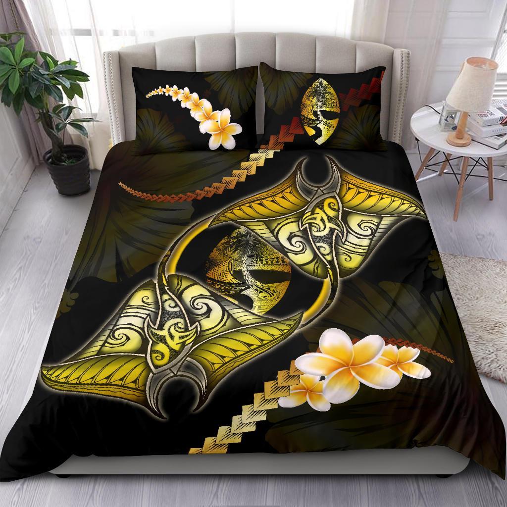 Guam Bedding Set Plumeria - Polynesian Manta Ray Yellow - Vibe Hoodie Shop