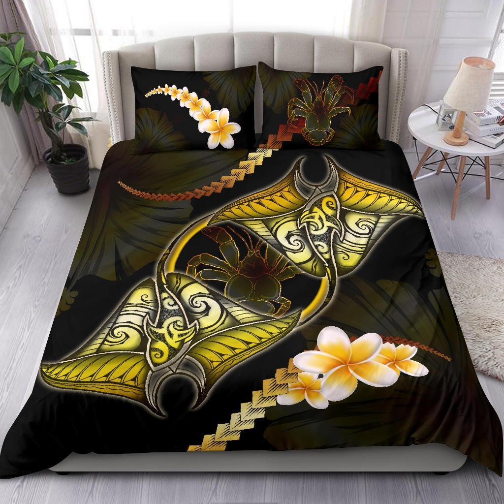 Niue Bedding Set Plumeria - Polynesian Manta Ray Yellow - Vibe Hoodie Shop