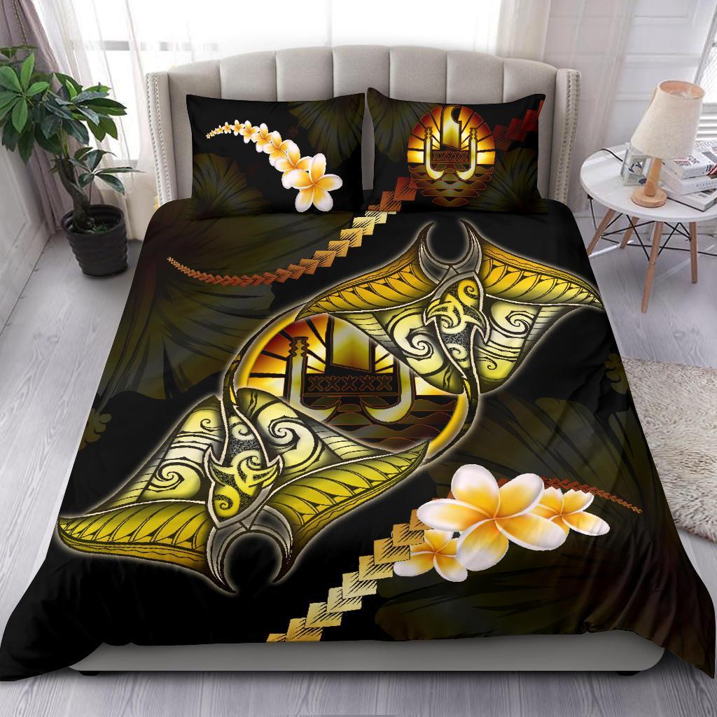 Tahiti Bedding Set Plumeria - Polynesian Manta Ray Yellow - Vibe Hoodie Shop