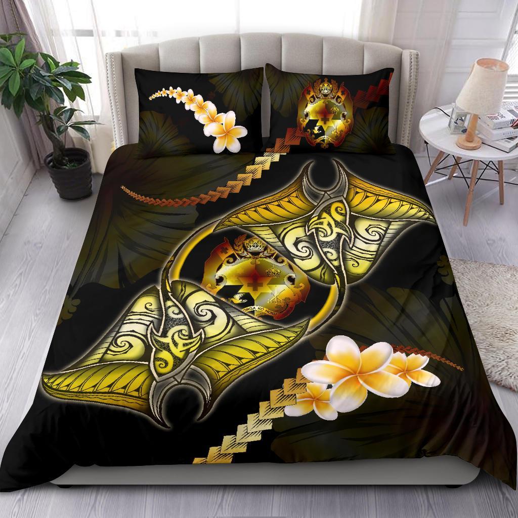 Tonga Bedding Set Plumeria - Polynesian Manta Ray Yellow - Vibe Hoodie Shop