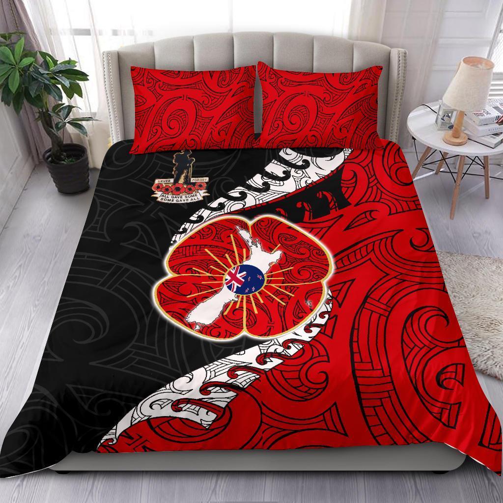 ANZAC New Zealand Bedding Set - Lest We Forget Poppy Map Silver Fern Nz - Vibe Hoodie Shop