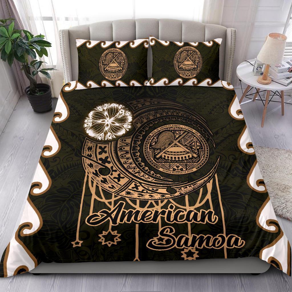 American Samoa Coat Of Arms Bedding Set, Polynesian Duvet Cover and Two Pillow Cases - Vibe Hoodie Shop