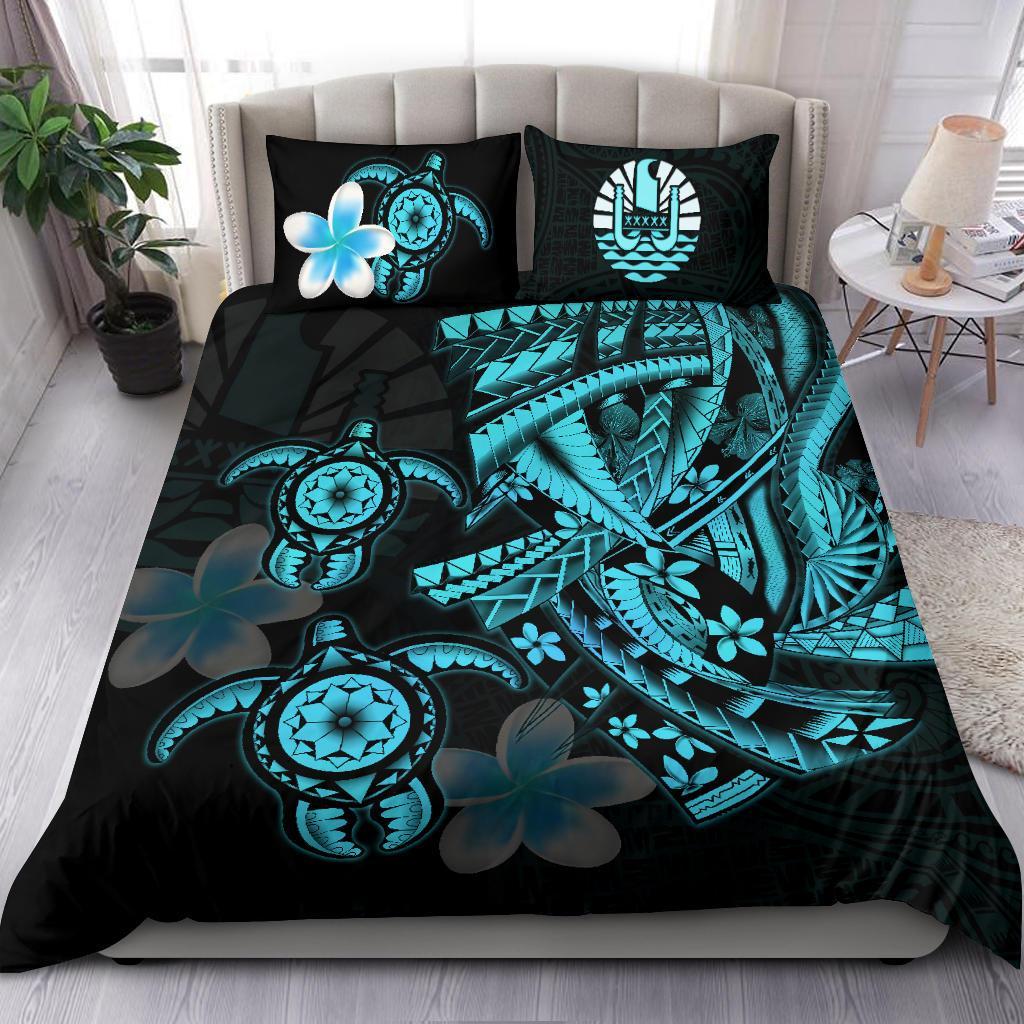 Tahiti Bedding Set - Polynesian Plumeria Turtle Tattoo - Vibe Hoodie Shop