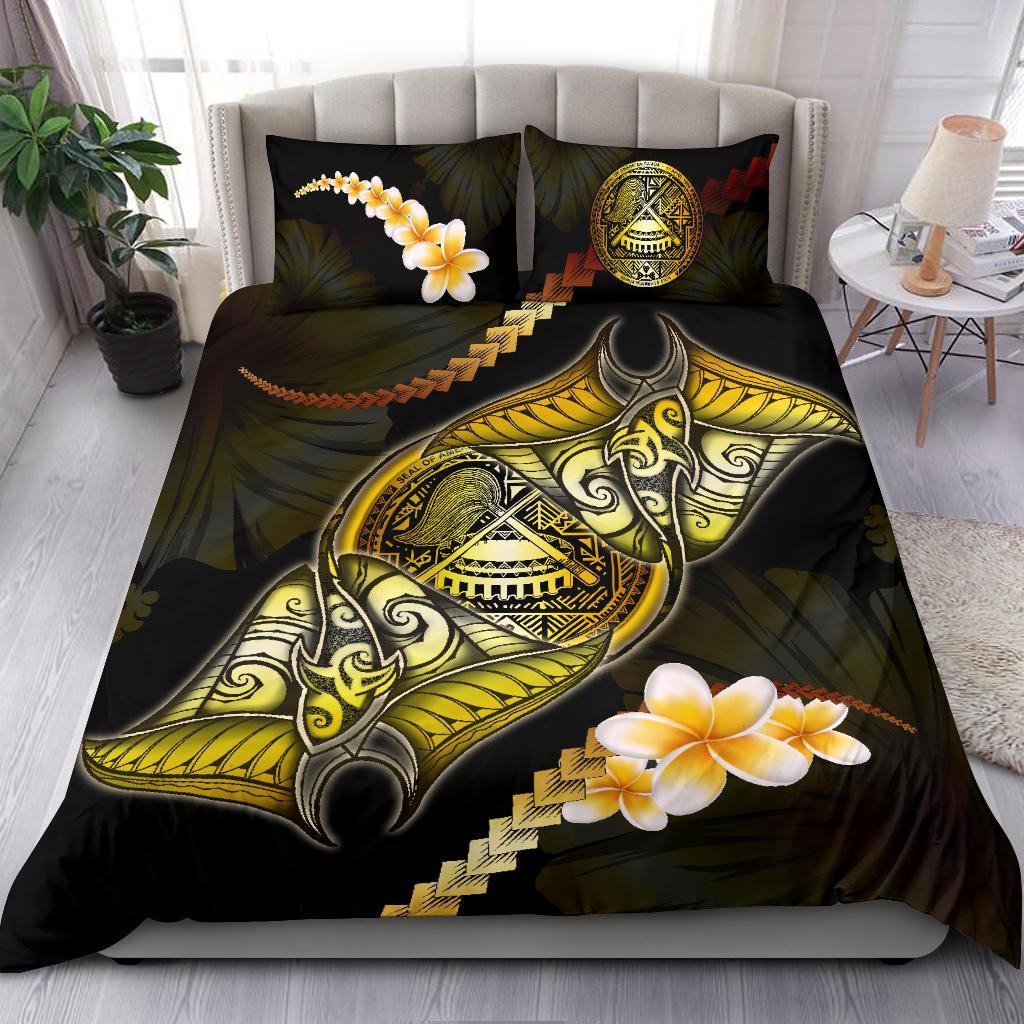 American Samoa Bedding Set - Polynesian Manta Ray Yellow - Vibe Hoodie Shop