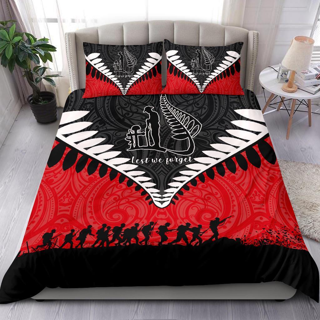 New Zealand ANZAC Bedding Set, Lest We Forget Silver Fern Duvet Cover And Pillow Case Red - Vibe Hoodie Shop