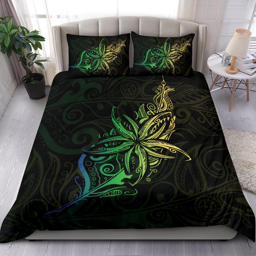 Light Silver Fern New Zealand Bedding Set, Frangipani Tattoo Duvet Covers - Green - Vibe Hoodie Shop