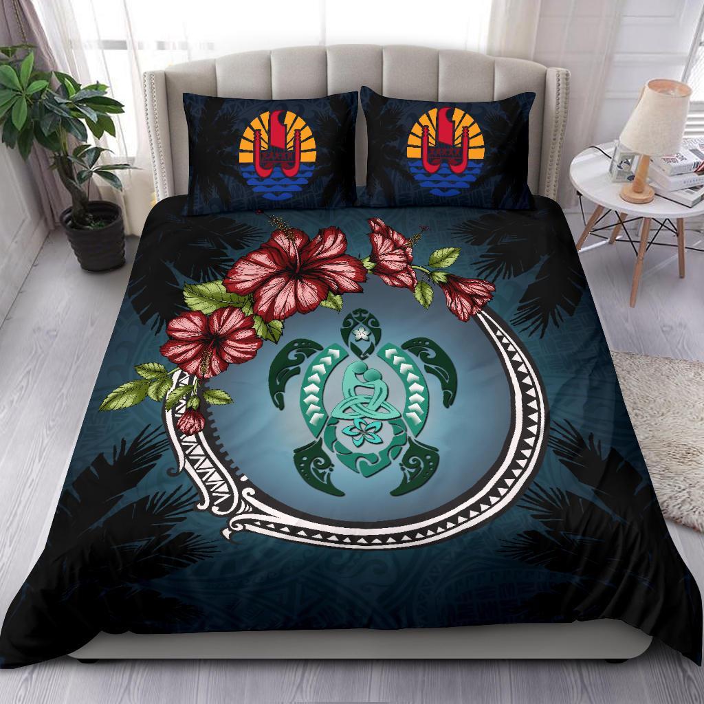 Tahiti Bedding Set - Polynesian Turtle Hibiscus Mother Son - Vibe Hoodie Shop