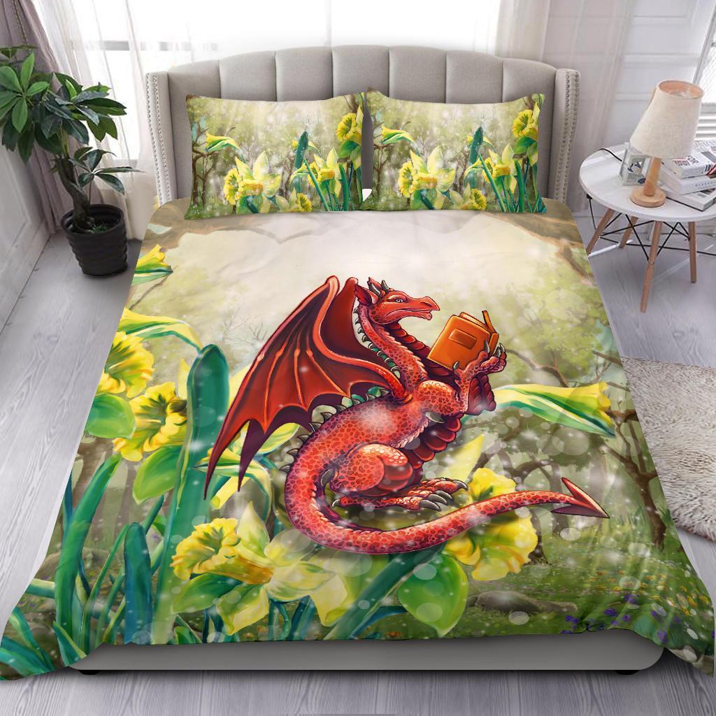 Wales Bedding Set - Dragon With Flowers - Vibe Hoodie Shop