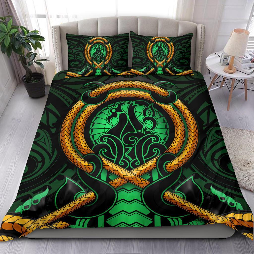 Maori New Zealand Bedding Set Manaia Green Duvet Cover And Pillow Case - Vibe Hoodie Shop