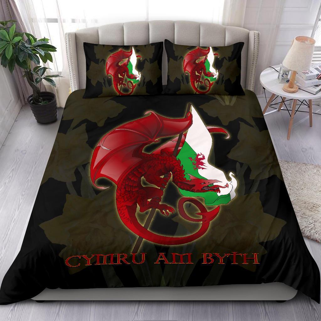 Welsh Bedding Set - Welsh Myth Dragon Red and Wales Flag Daffodil - Vibe Hoodie Shop