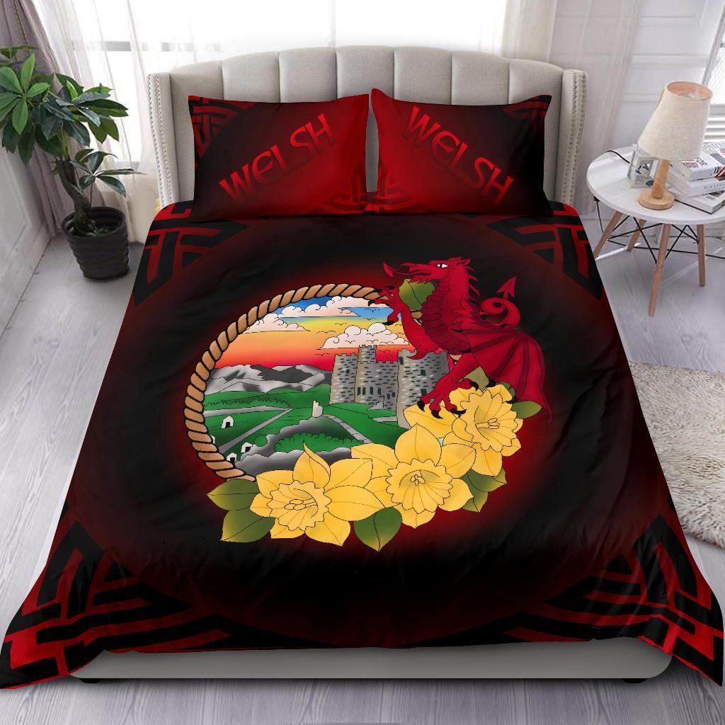 Welsh Bedding Set - Wales Dragon and Daffodil - Vibe Hoodie Shop