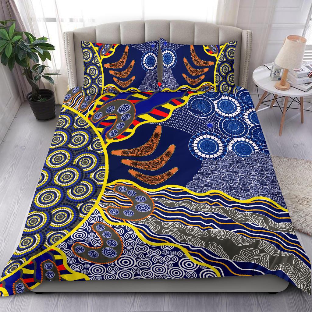 Aboriginal Bedding Set, Australian Boomerang Dot Painting Art - Vibe Hoodie Shop