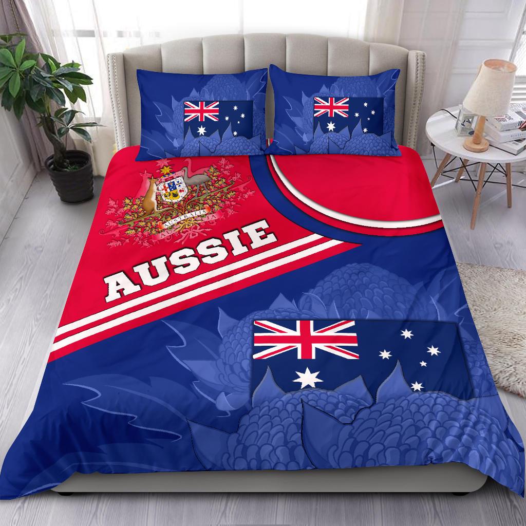 Bedding Set - Aus Flag and Coat of Arms Bedding Set Waratah Flowers - Vibe Hoodie Shop