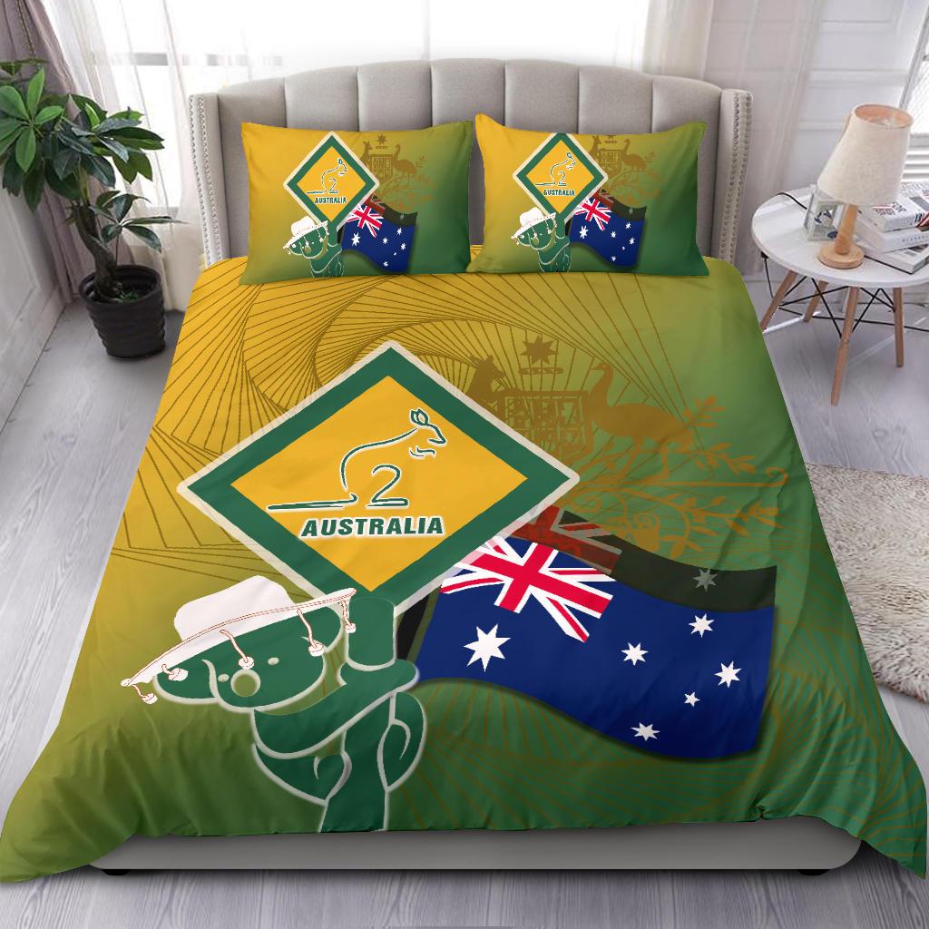 Bedding Sets - Aus Flag and Coat Of Arms Bedding Set Kangaroo and Koala Sign - Vibe Hoodie Shop