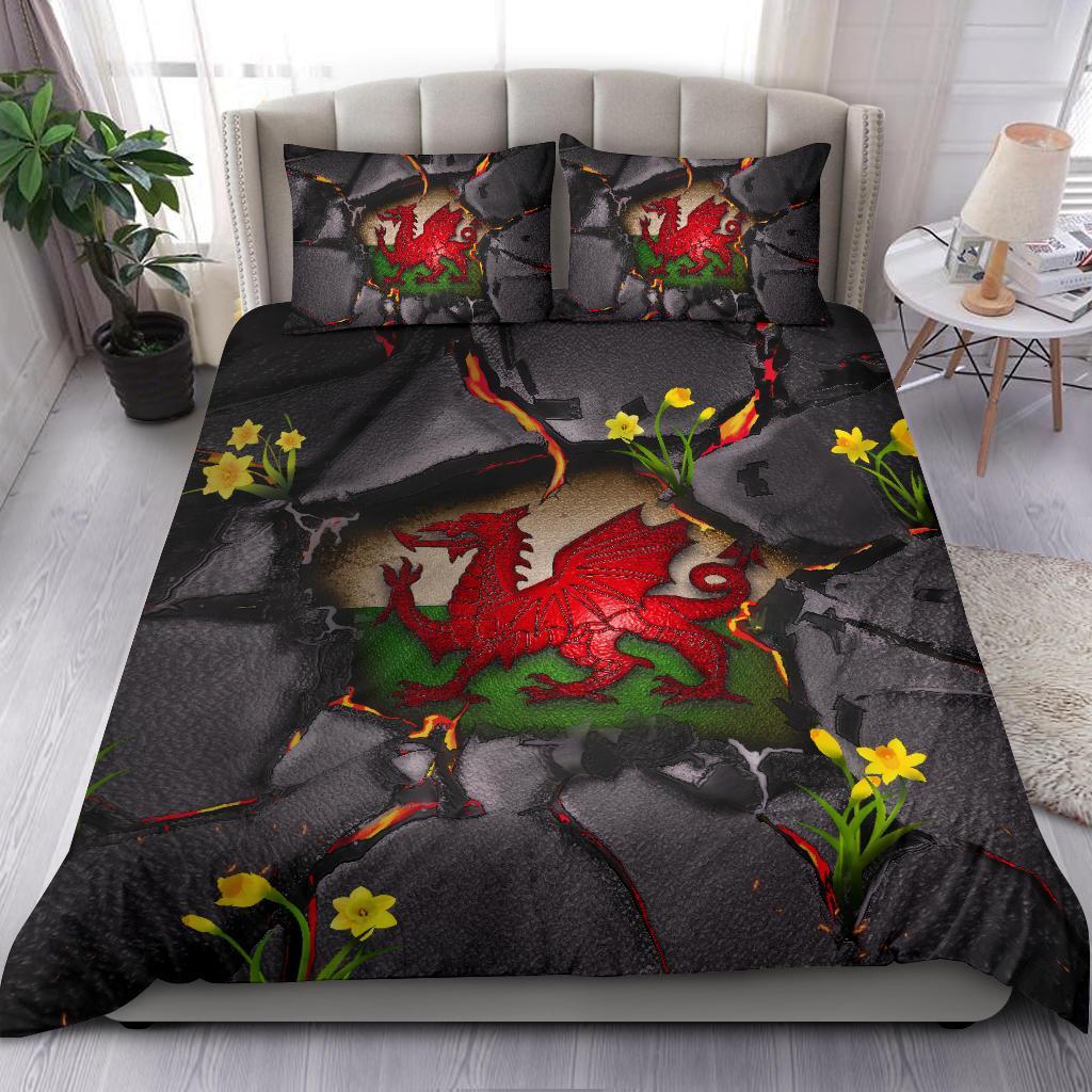 Wales Bedding Set - Welsh Dragon Daffodil Lava - Vibe Hoodie Shop