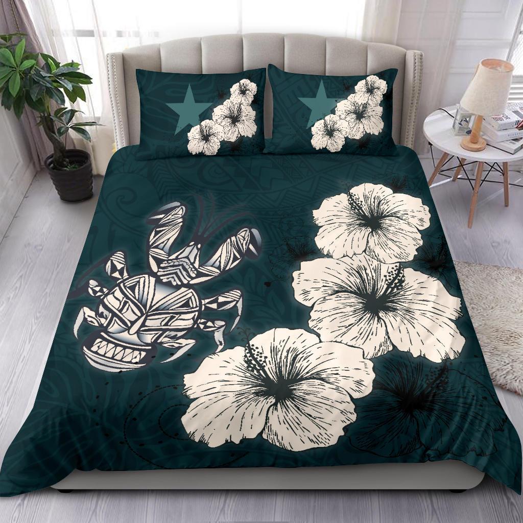 Niue Hibiscus Turtle Polynesian Bedding Set - Style Green - Vibe Hoodie Shop