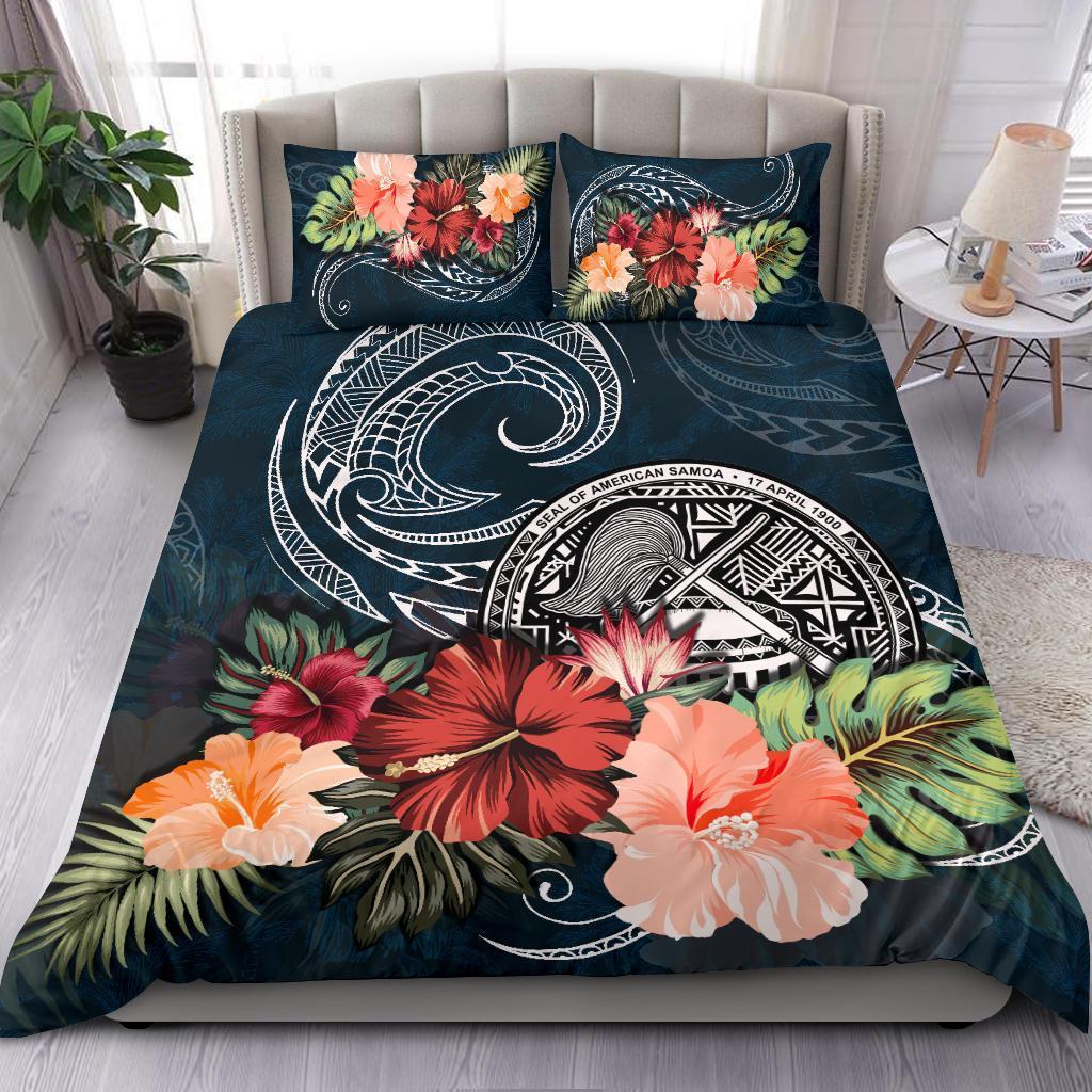 American Samoa Bedding Set Hibiscus Polynesian Wave Duvet Cover - Vibe Hoodie Shop