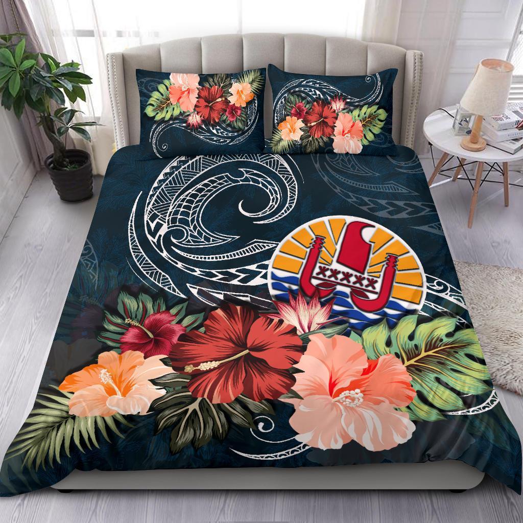 Tahiti Bedding Set Tahitian Hibiscus Polynesian Wave Coat Of Arms Duvet Cover - Vibe Hoodie Shop